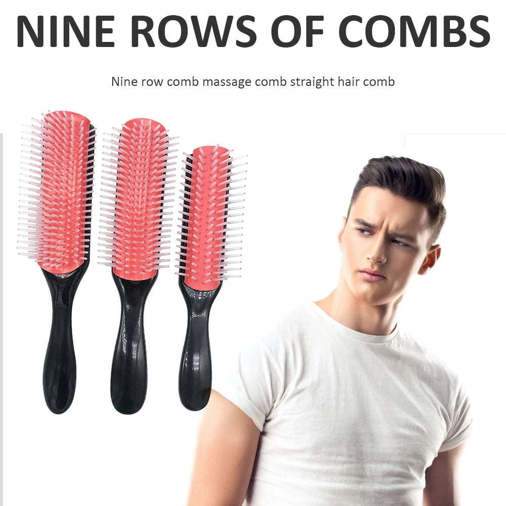 9-Row Detangling Hair Brush with Scalp Massage Design-red L / france