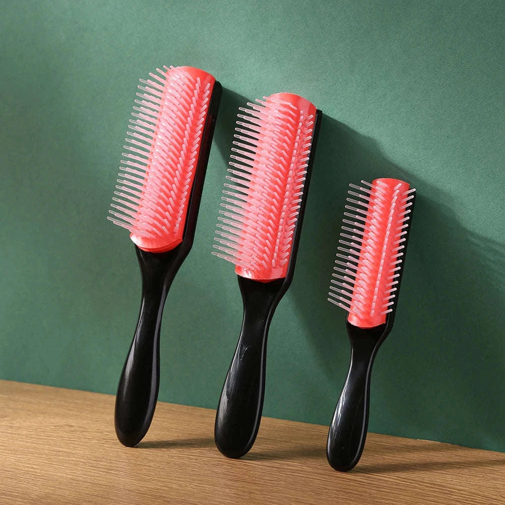 9-Row Detangling Hair Brush with Scalp Massage Design-red L / france