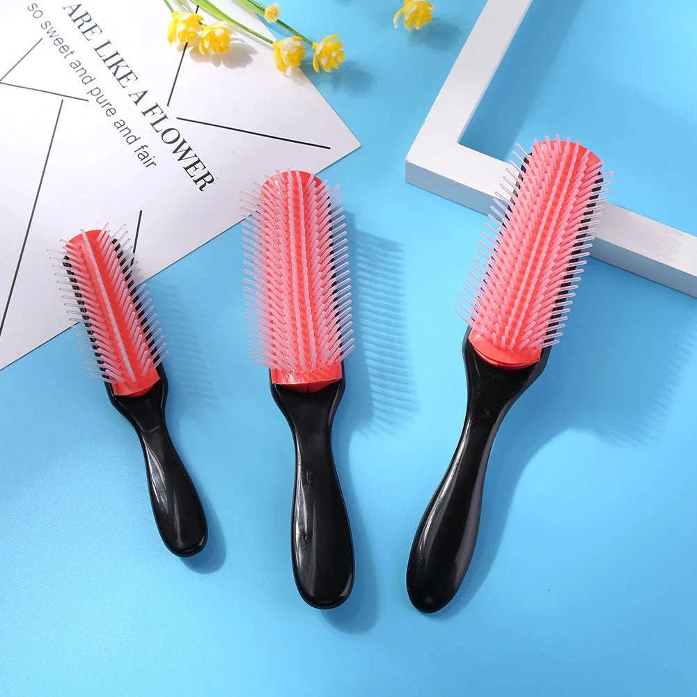 9-Row Detangling Hair Brush with Scalp Massage Design-red L / france