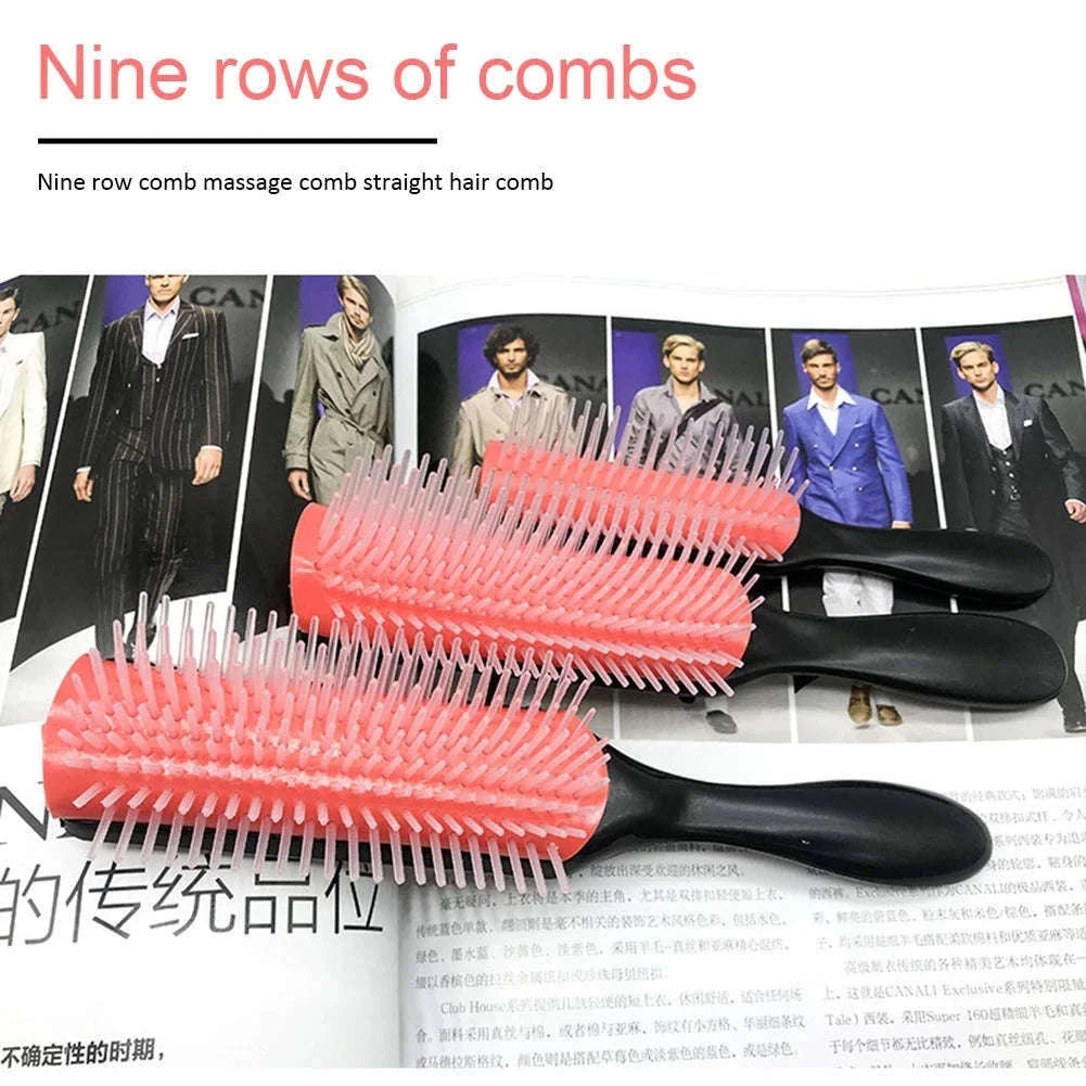 9-Row Detangling Hair Brush with Scalp Massage-red L / france