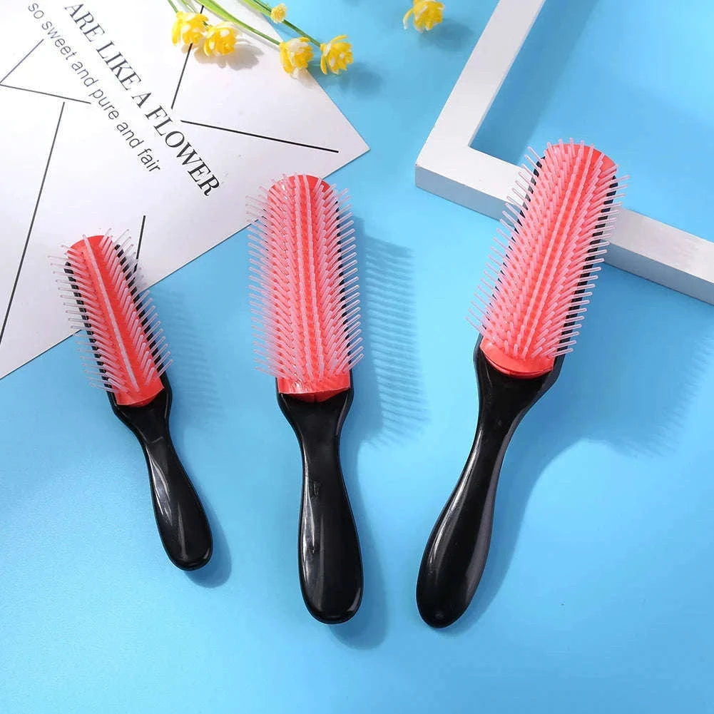 9-Row Detangling Hair Brush with Scalp Massage-red L / france