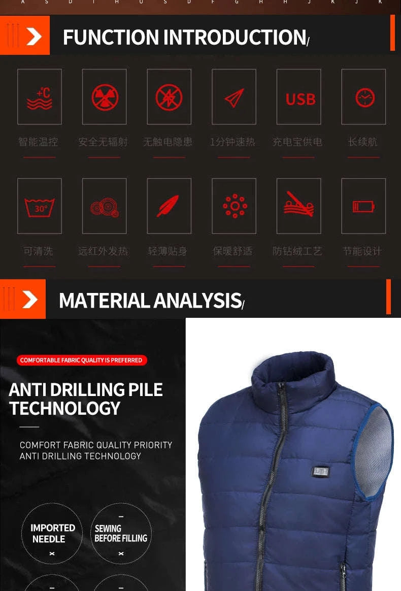 9‑Zone Graphene Heated Jacket for Men & Women-9 areas heated black / XXL
