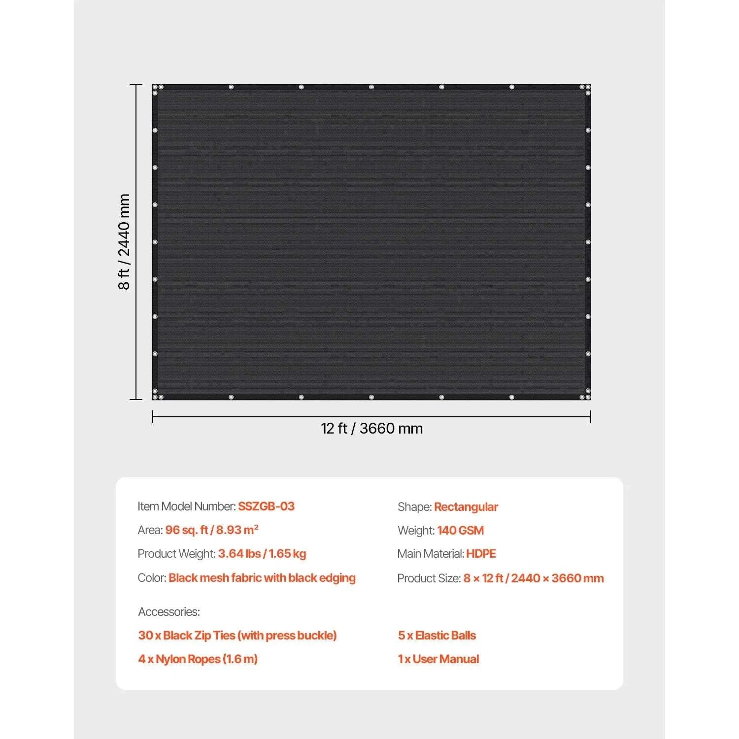 90% Sun Shade Cloth HDPE Pergola Cover for Patio Garden-185GSM 10x10ft Black / GERMANY