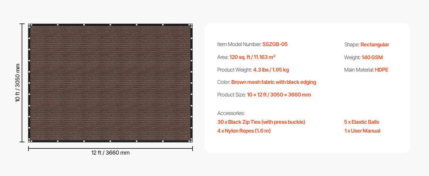 90% Sun Shade Cloth HDPE Pergola Cover for Patio Garden-185GSM 12x12ft Beige / United States