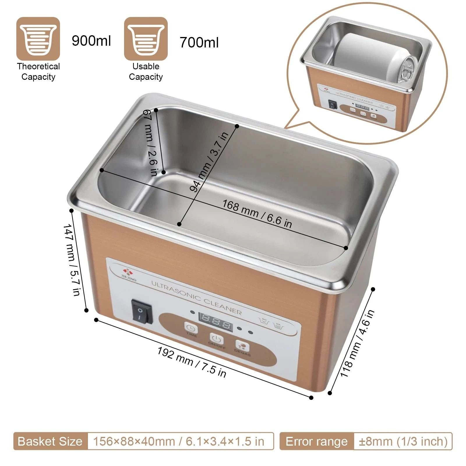 900ML Ultrasonic Cleaner 40kHz Jewelry, Glasses & Parts Cleaning Machine-110V-US Plug / China Mainland