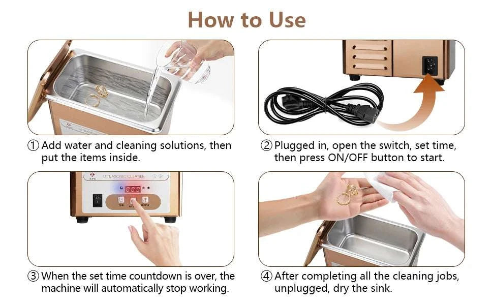 900ML Ultrasonic Cleaner 40kHz Jewelry, Glasses & Parts Cleaning Machine-110V-US Plug / China Mainland
