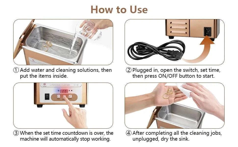 900ML Ultrasonic Cleaner 40kHz Jewelry, Glasses & Parts Cleaning Machine-110V-US Plug / China Mainland