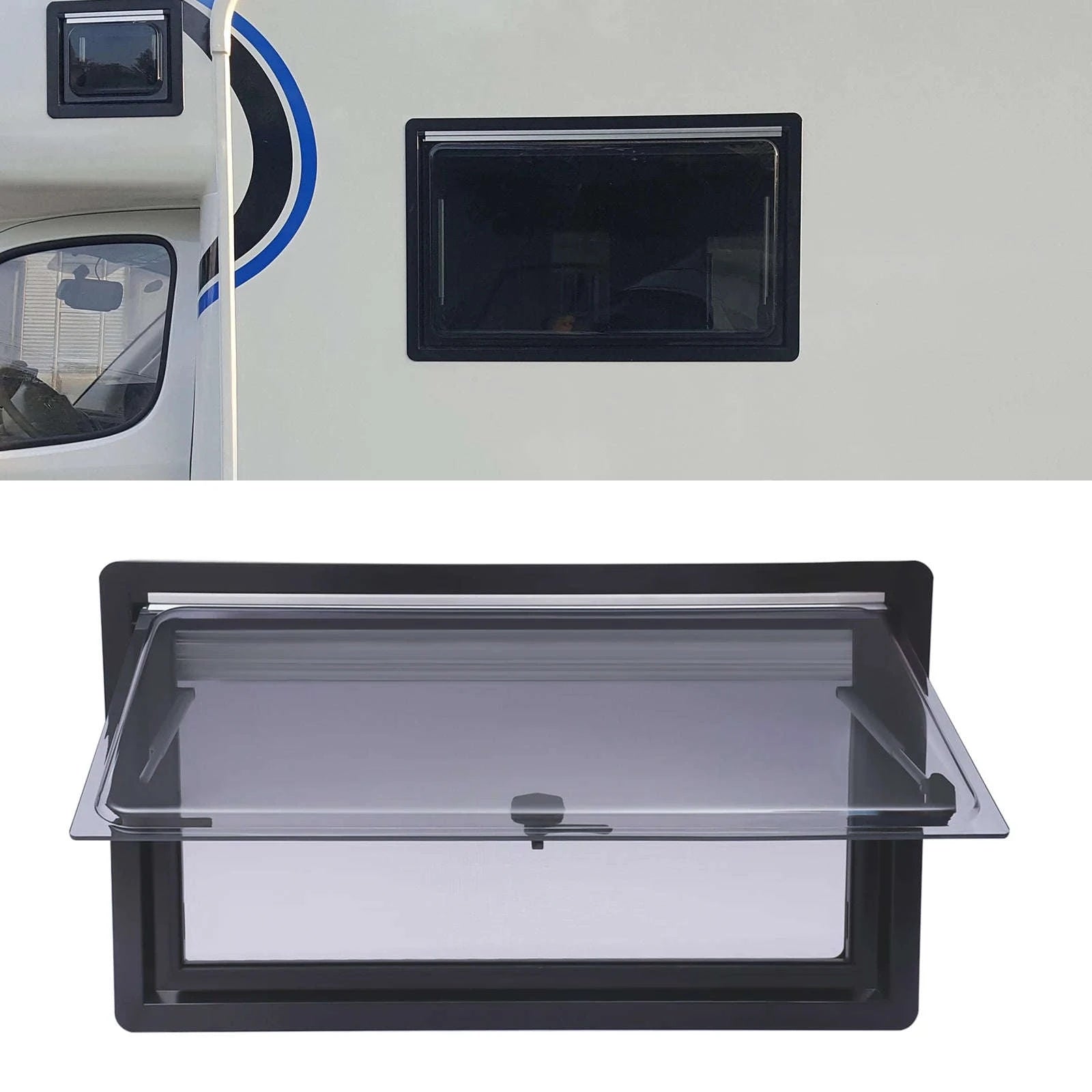 900x500mm Caravan Ventilation Window with Blind and Screen-Black / spain