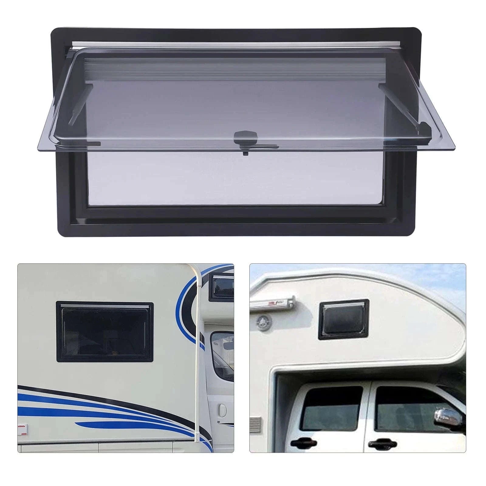 900x500mm Caravan Ventilation Window with Blind and Screen-Black / spain