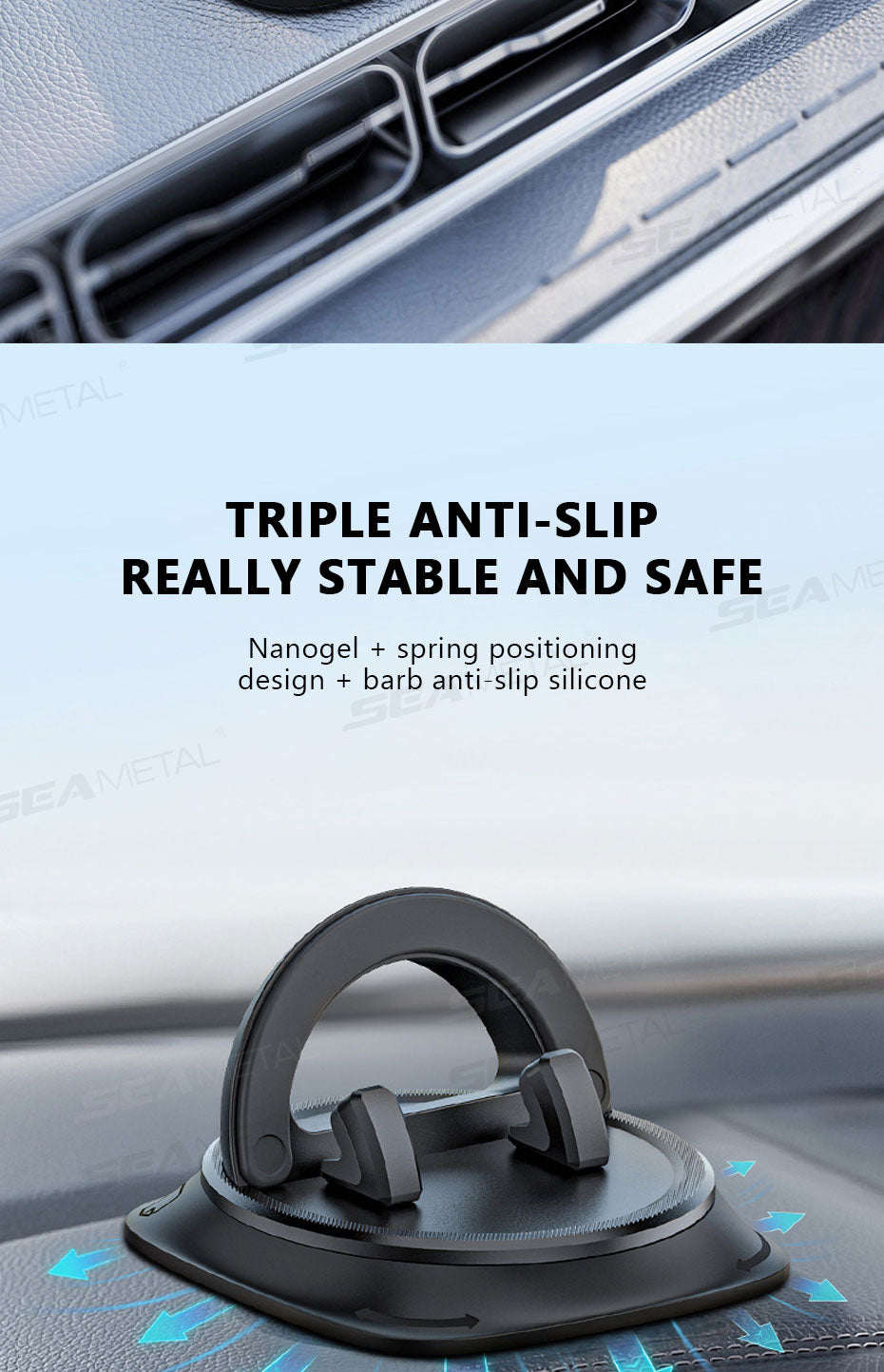 SEAMETAL Dashboard Car Phone Holder Anti Slip Stable Phone Mount Head-Up Auto Navigation Holder Universal for 4-7.2in Smartphone