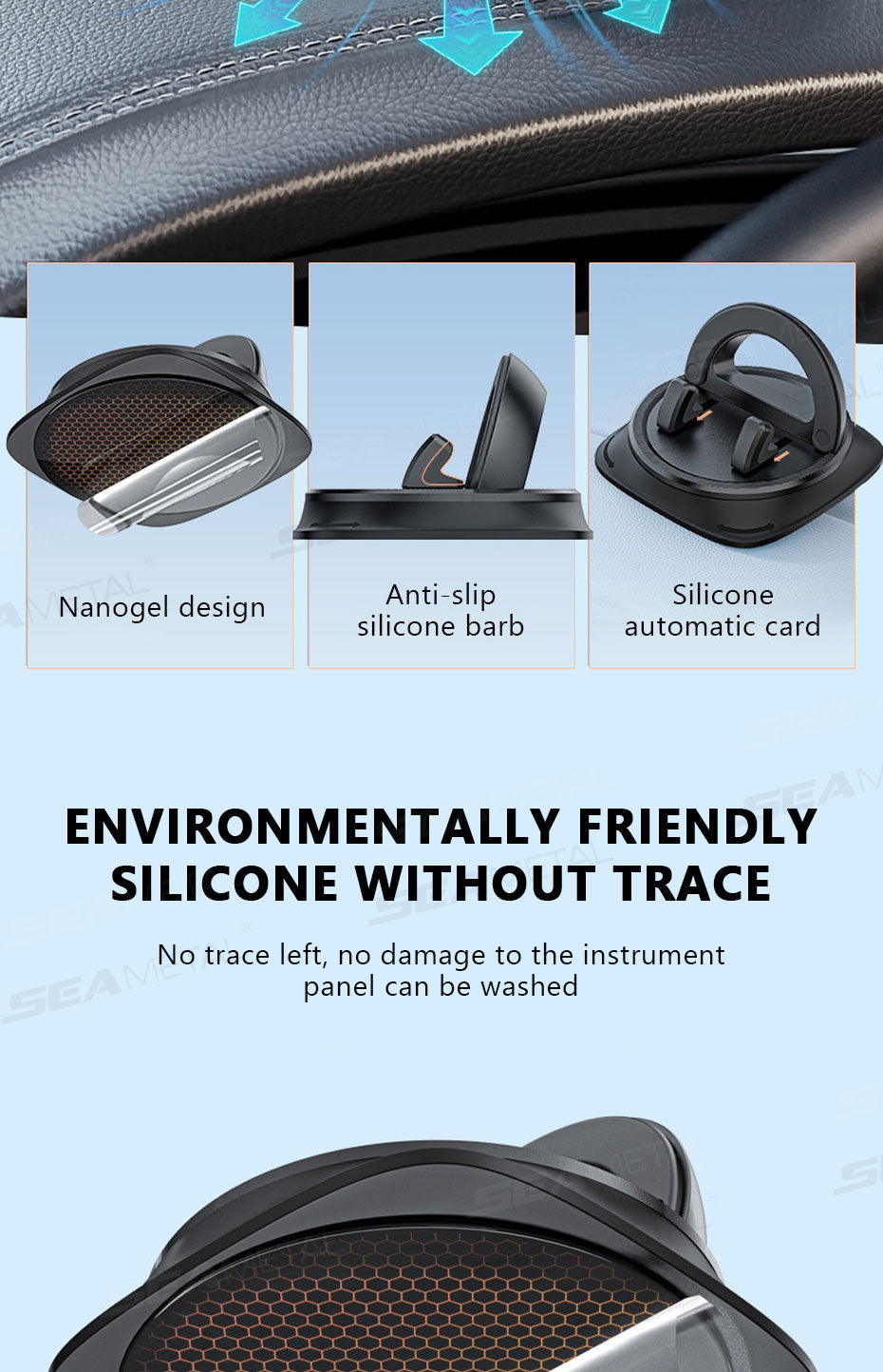 SEAMETAL Dashboard Car Phone Holder Anti Slip Stable Phone Mount Head-Up Auto Navigation Holder Universal for 4-7.2in Smartphone