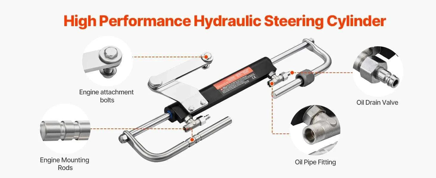90HP Hydraulic Outboard Steering Kit with Helm, Cylinder & 26ft Hoses-90HP / United States