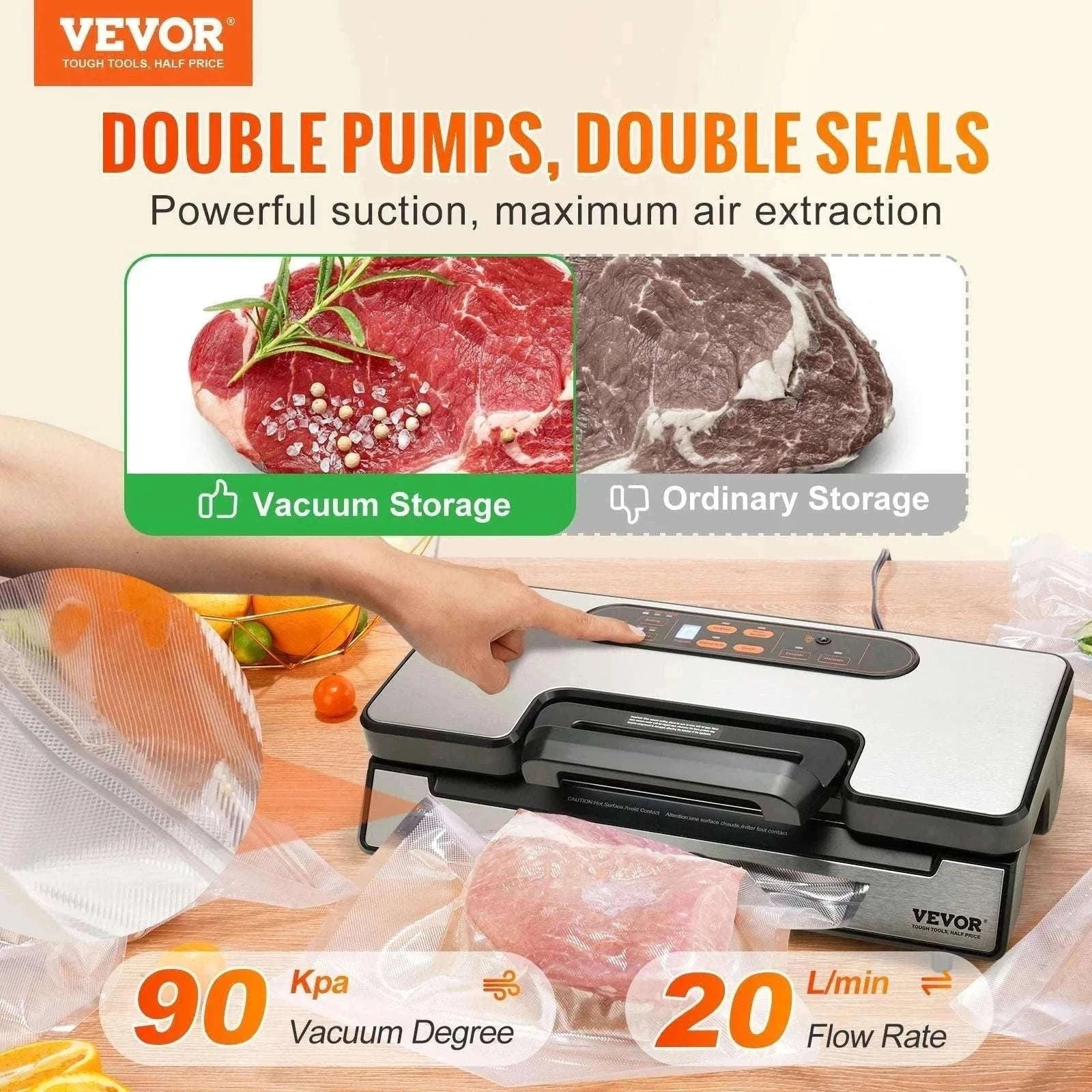 90Kpa Vacuum Sealer Machine with Cutter & Starter Bags-130 W / United States