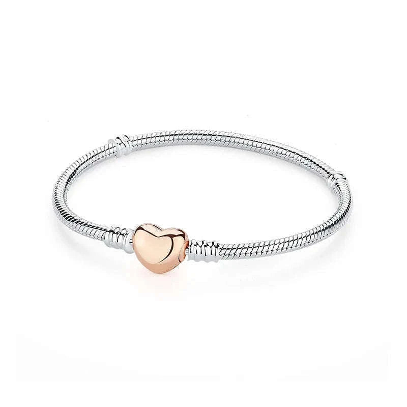925 Sterling Silver Bracelet with Heart Charms-20 / 17cm