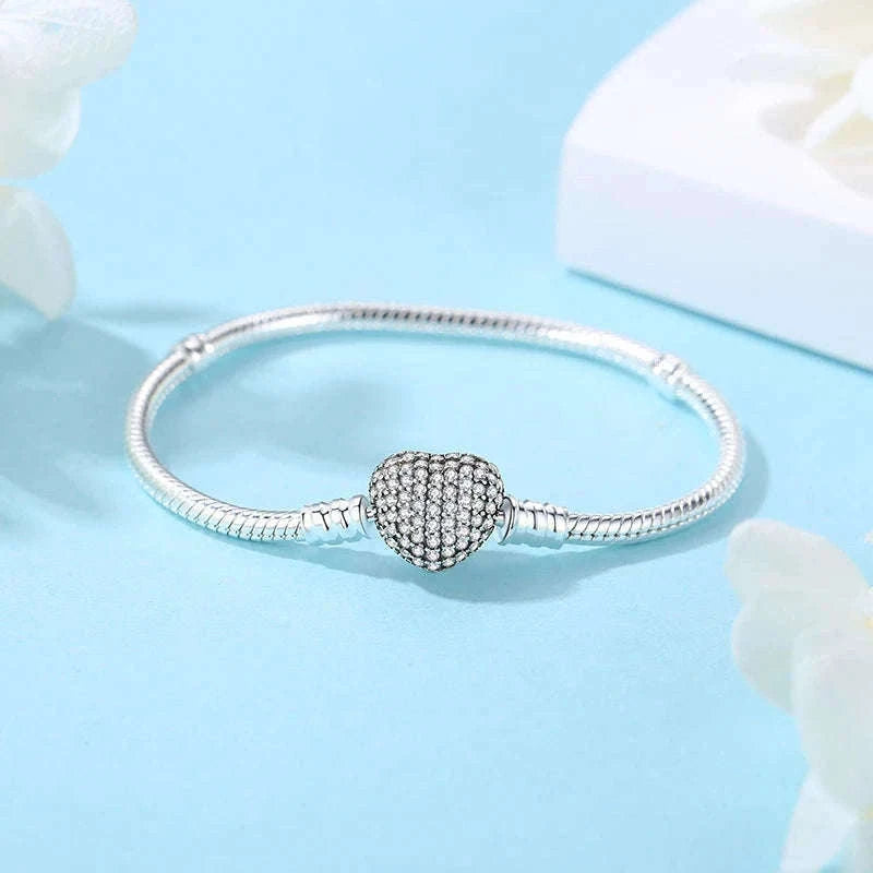 925 Sterling Silver Bracelet with Heart Charms-20 / 17cm