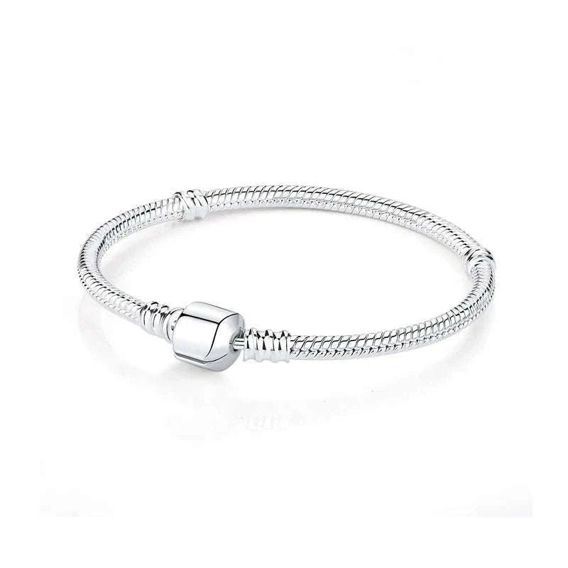 925 Sterling Silver Bracelet with Heart Charms-20 / 17cm