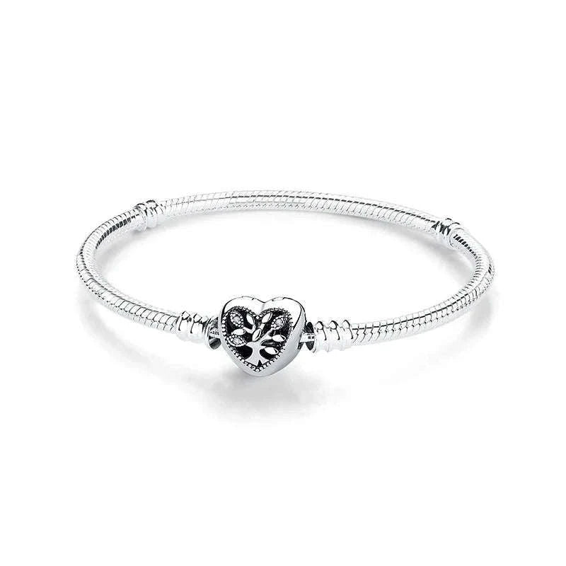 925 Sterling Silver Bracelet with Heart Charms-20 / 17cm
