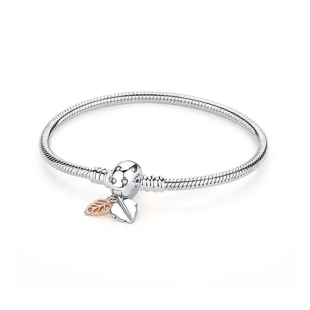 925 Sterling Silver Bracelet with Heart Charms-20 / 17cm