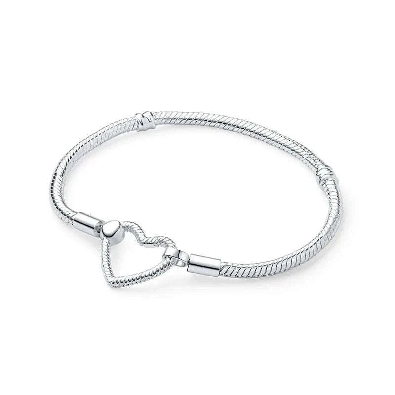 925 Sterling Silver Bracelet with Heart Charms-20 / 17cm