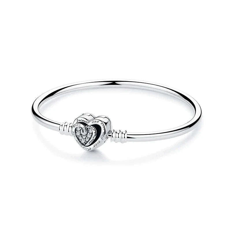 925 Sterling Silver Bracelet with Heart Charms-20 / 17cm