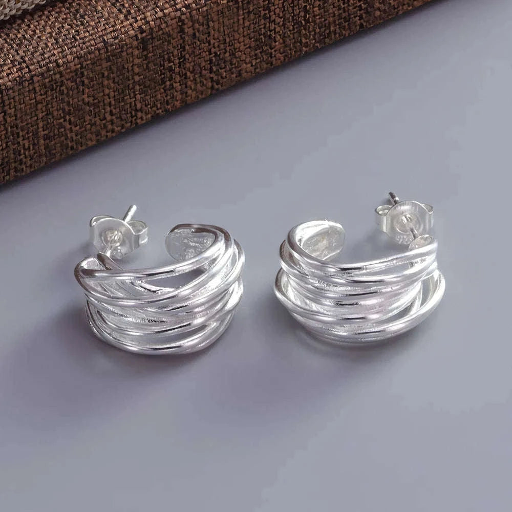 925 Sterling Silver CZ Star Moon Asymmetric Hoop Earrings-30HLZY4617-01