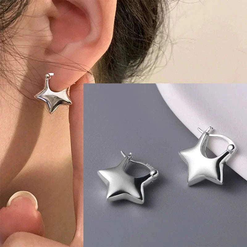925 Sterling Silver CZ Star Moon Asymmetric Hoop Earrings-30HLZY4617-01