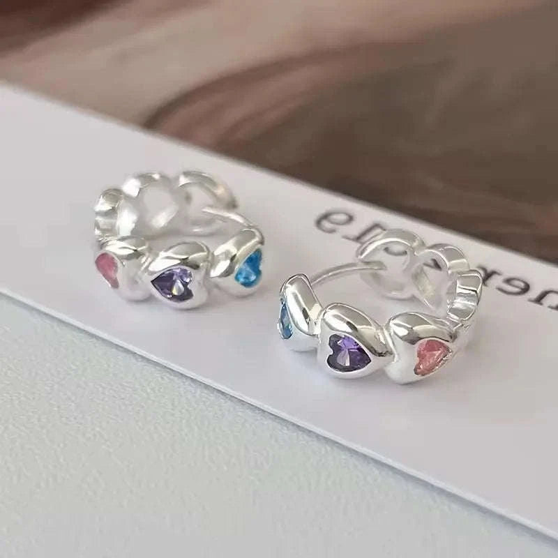 925 Sterling Silver CZ Star Moon Asymmetric Hoop Earrings-30HLZY4617-01