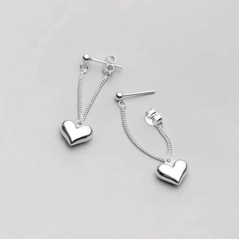 925 Sterling Silver Heart Chain Earrings for Women-Heart Chain Earring