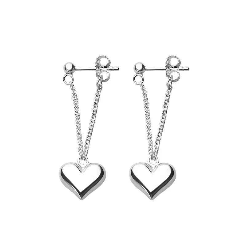 925 Sterling Silver Heart Chain Earrings for Women-Heart Chain Earring