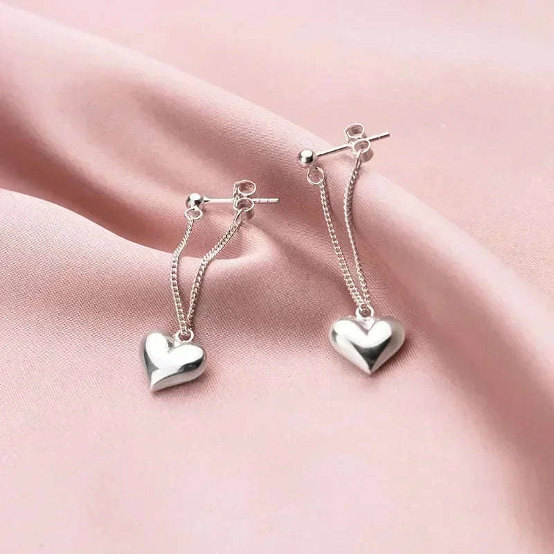 925 Sterling Silver Heart Chain Earrings for Women-Heart Chain Earring