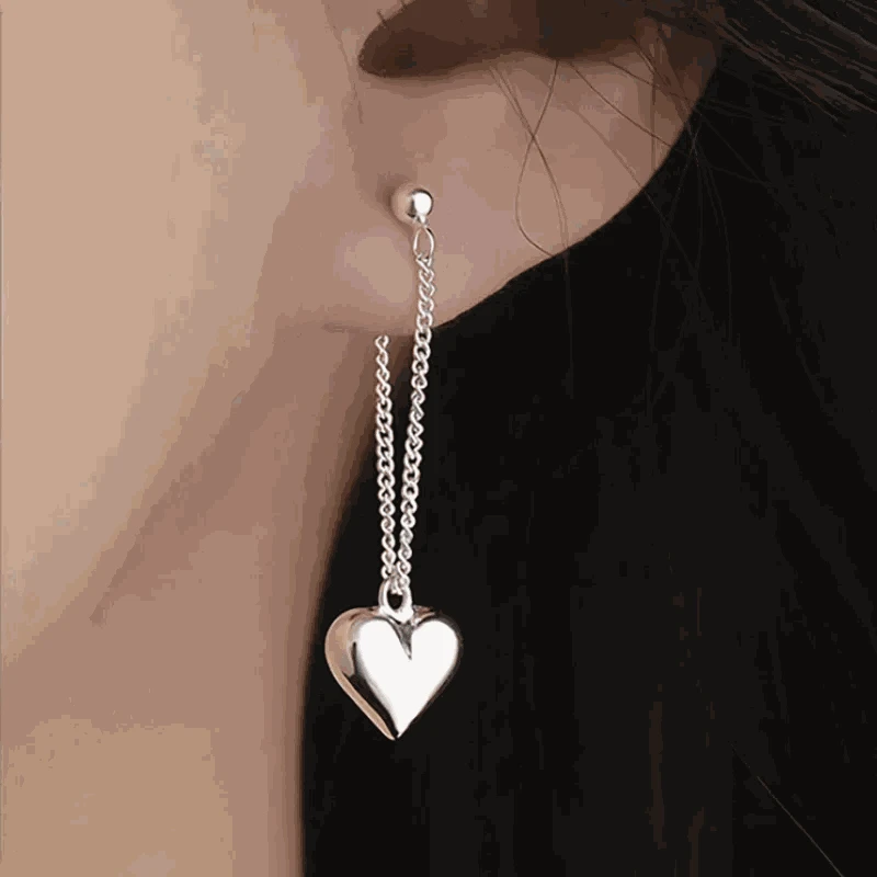 925 Sterling Silver Heart Chain Earrings for Women-Heart Chain Earring