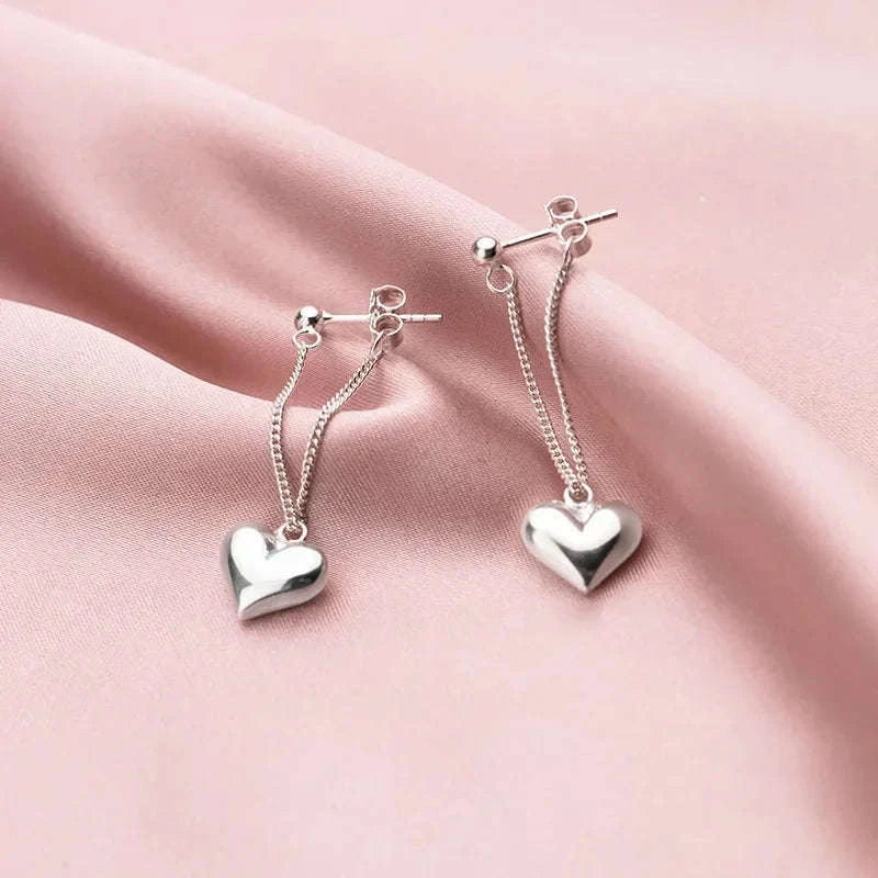 925 Sterling Silver Heart Chain Earrings for Women-Heart Chain Earring