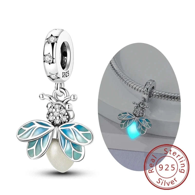 925 Sterling Silver Luminous Firefly Butterfly Charm-KTC268