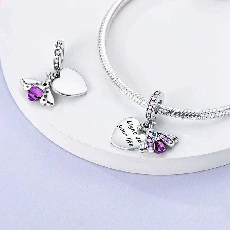 925 Sterling Silver Luminous Firefly Butterfly Charm-KTC268