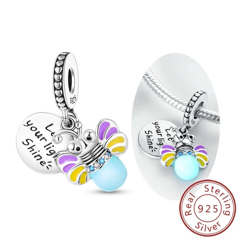 925 Sterling Silver Luminous Firefly Butterfly Charm-KTC268