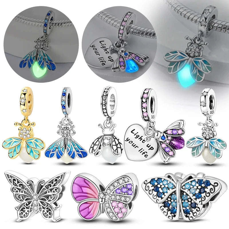 925 Sterling Silver Luminous Firefly Butterfly Charm-KTC268