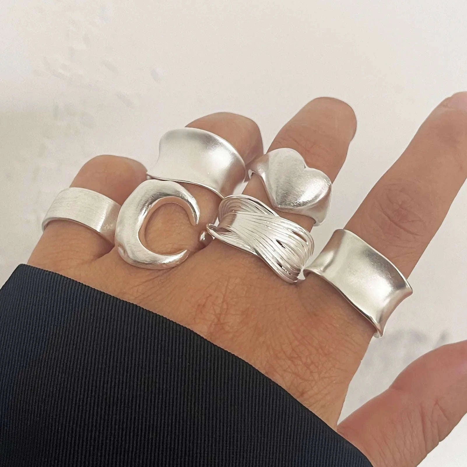 925 Sterling Silver Minimalist Moon Couple Rings-as picture / resizable