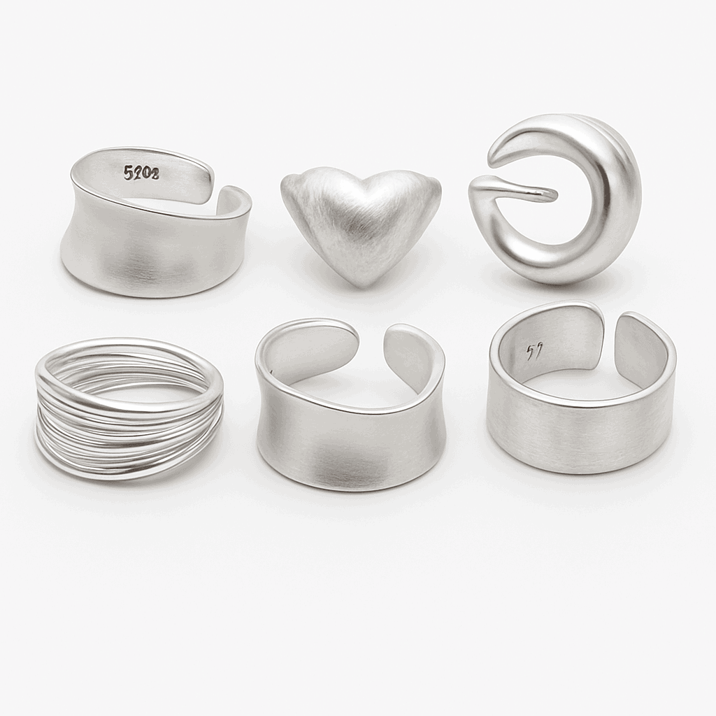 925 Sterling Silver Minimalist Moon Couple Rings-as picture / resizable