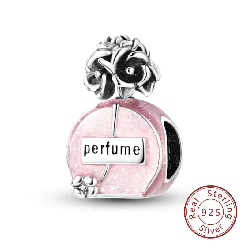 925 Sterling Silver Pink Bow Perfume Bottle Charm Bead-KTC685