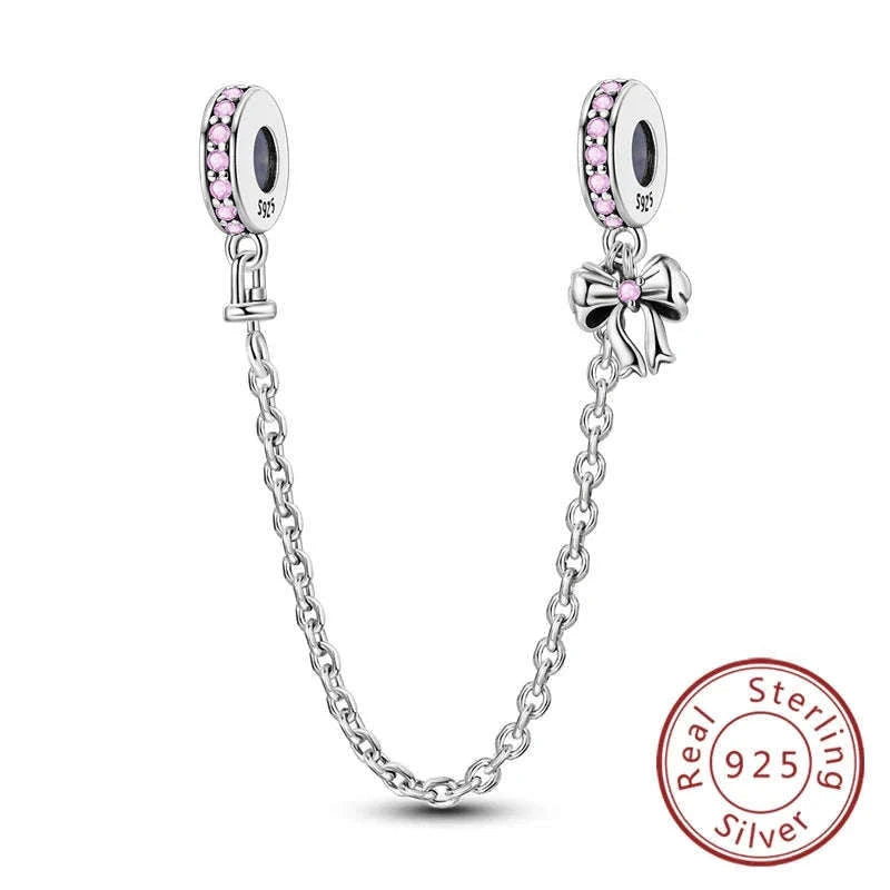 925 Sterling Silver Pink Bow Perfume Bottle Charm Bead-KTC685