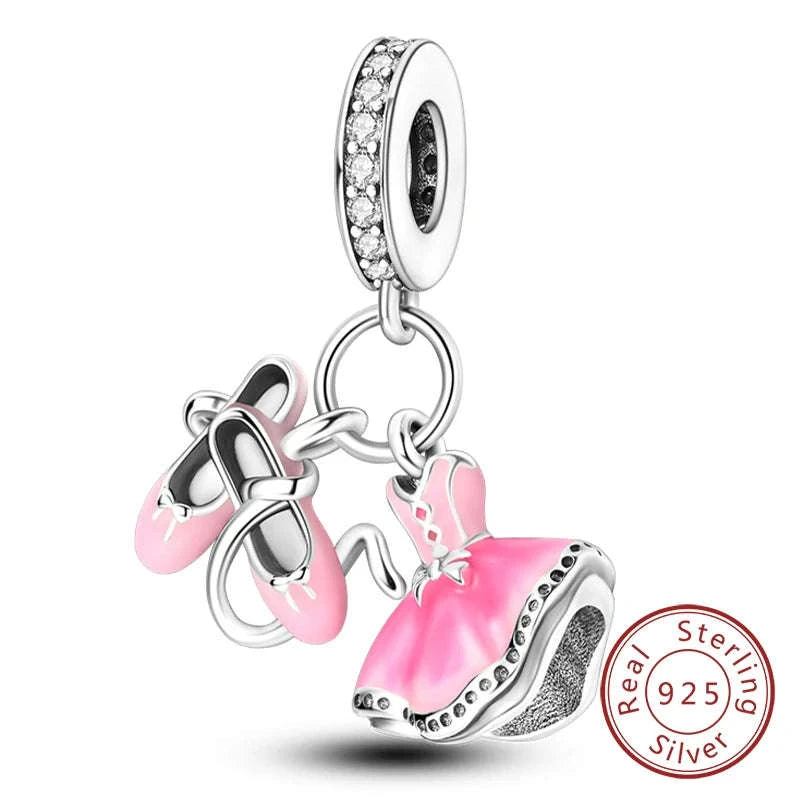 925 Sterling Silver Pink Bow Perfume Bottle Charm Bead-KTC685