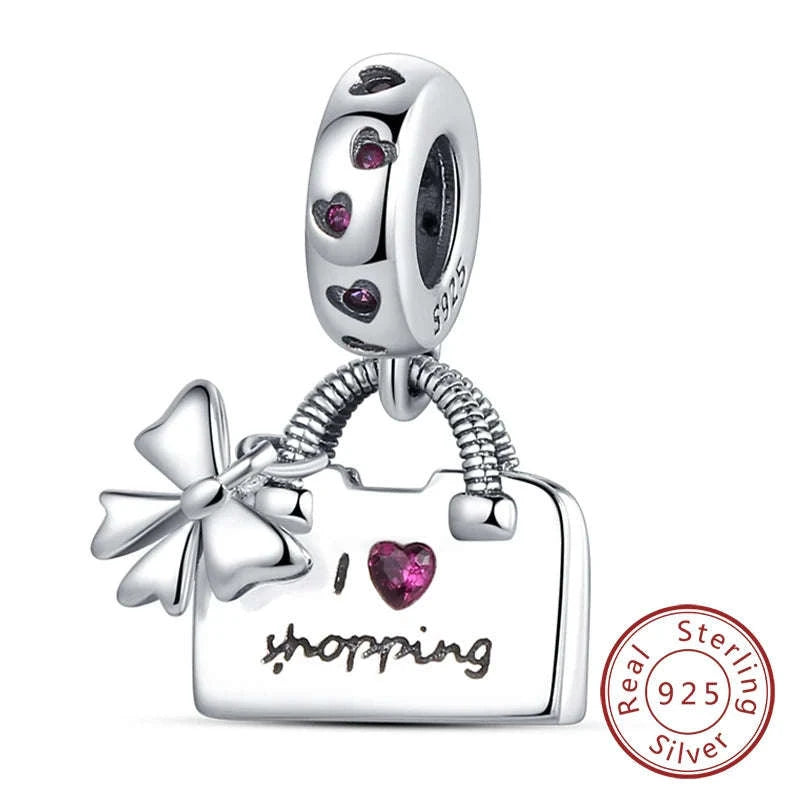 925 Sterling Silver Pink Bow Perfume Bottle Charm Bead-KTC685