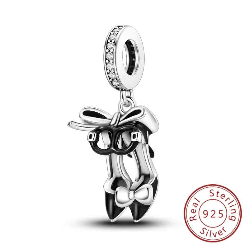 925 Sterling Silver Pink Bow Perfume Bottle Charm Bead-KTC685