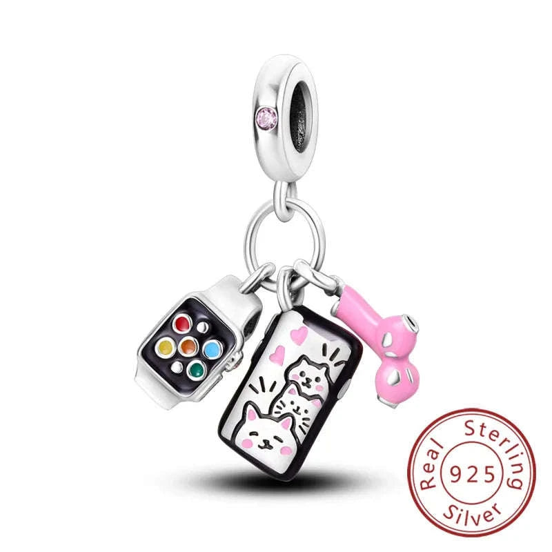 925 Sterling Silver Pink Bow Perfume Bottle Charm Bead-KTC685