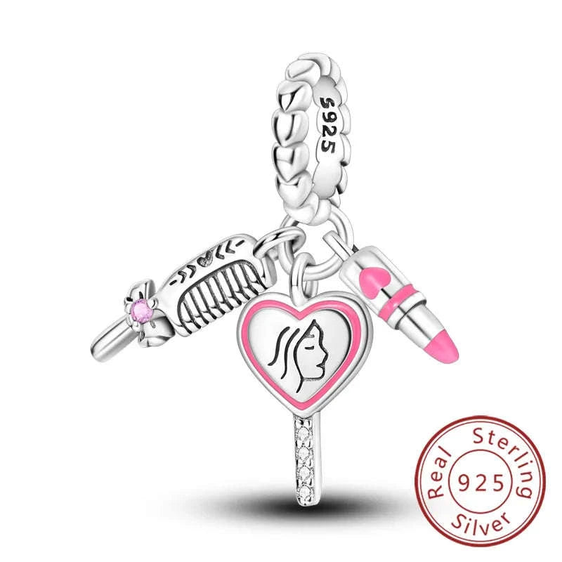 925 Sterling Silver Pink Bow Perfume Bottle Charm Bead-KTC685