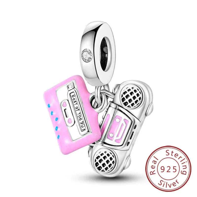 925 Sterling Silver Pink Bow Perfume Bottle Charm Bead-KTC685