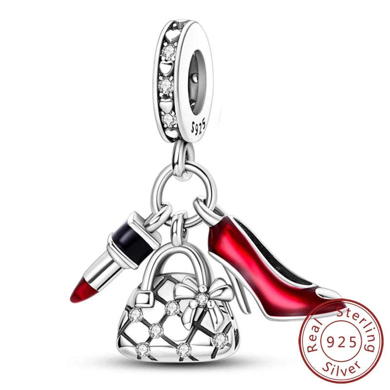 925 Sterling Silver Pink Bow Perfume Bottle Charm Bead-KTC685