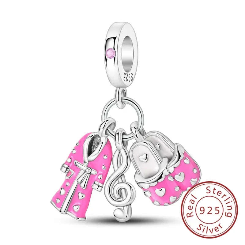 925 Sterling Silver Pink Bow Perfume Bottle Charm Bead-KTC685