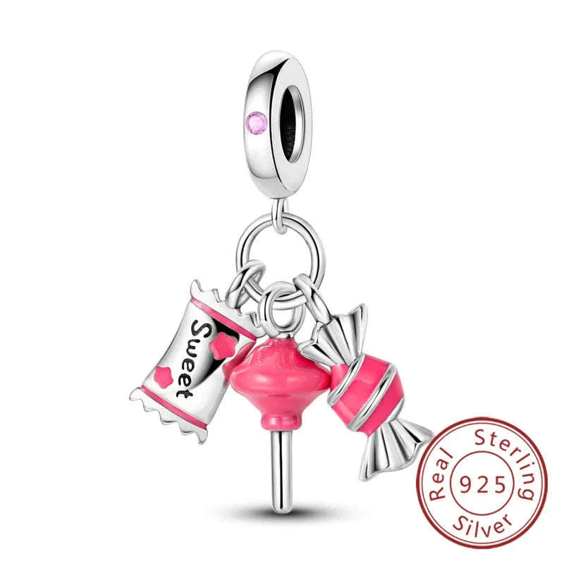 925 Sterling Silver Pink Bow Perfume Bottle Charm Bead-KTC685