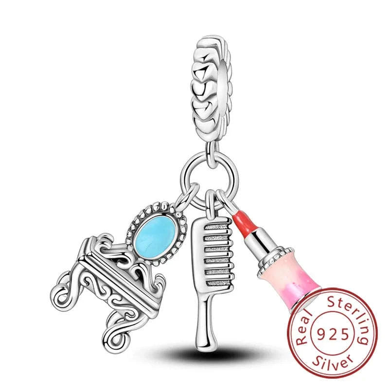 925 Sterling Silver Pink Bow Perfume Bottle Charm Bead-KTC685